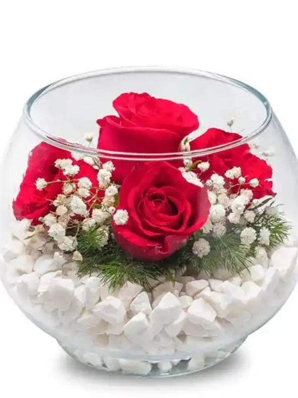  Erzincan Çiçek Gönder - Akvaryum Vazoda 5 Kırmızı Gül